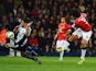 Marouane Fellaini of Manchester United shoots past Sebastien Pocognoli of West Bromwich Albion to score their first and equalising goal during the Barclays Premier League match between West Bromwich Albion and Manchester United at The Hawthorns on October