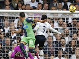 Newcastle United's Spanish striker Ayoze Perez jumps to score their second goal from this header during the English Premier League football match between Tottenham Hotspur and Newcastle United at White Hart Lane in north London on October 26, 2014