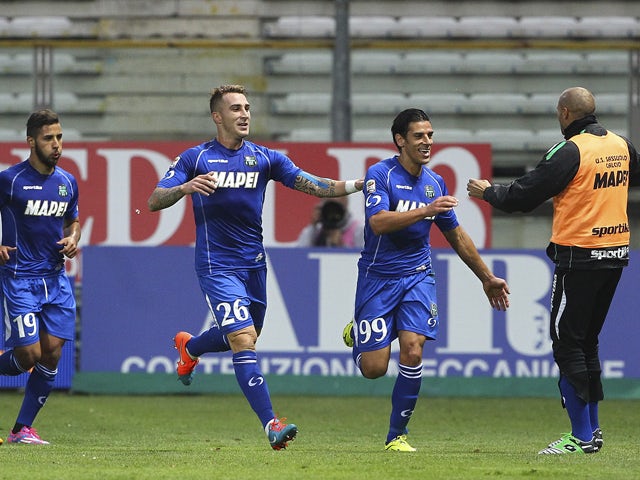 Sergio Floccari of US Sassuolo Calcio celebrates after scoring the opening goal during the Serie A match between Parma FC and US Sassuolo at Stadio Ennio Tardini on October 25, 2014