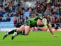 Adam Hughes of Exeter Chiefs goes over for his side's first try during the LV= Cup match between Exeter Chiefs and Gloucester at Sandy Park on November 1, 2014