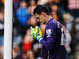 Eldin Jakupovic the Hull City goalkeeper reacts during the Barclays Premier League match between Hull City and Southampton at the KC Stadium on November 1, 2014