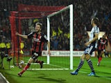 Bournemouth player Eunan O' Kane celebrates after opening the scoring during the Capital One Cup Fourth Round match against West Brom on October 28, 2014