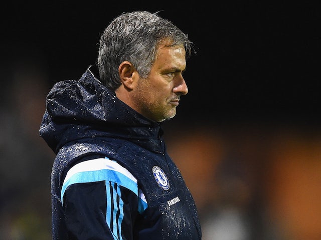Jose Mourinho manager of Chelsea looks on during the Capital One Cup Fourth Round match between Shrewsbury Town and Chelsea at Greenhous Meadow on October 28, 2014