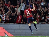 Lille's Swiss forward Michael Frey celebrates after scoring a goal during the French first division L1 football match against AS Saint-Etienne on November 1, 2014