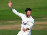 Peter Trego of Somerset celebrates after taking the wicket of Dawid Malan of Middlesex during day two of the LV County Championship Division One match on September 16, 2014