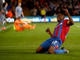 Sullay KaiKai of Crystal Palace celebrates his injury time equalising goal to take the match to extra time during the Capital One Cup third round match between Crystal Palace and Newcastle United at Selhurst Park on September 24, 2014