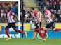 Southampton's Kenyan midfielder Victor Wanyama (L) celebrates scoring his team's first goal during the English Premier League football match against Hull City on November 1, 2014