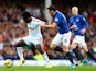 Wilfried Bony of Swansea City is challenged by Gareth Barry of Everton during the Barclays Premier League match on November 1, 2014