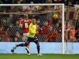 Andre Gray of Brentford celebrates scoring their second goal during the Sky Bet Championship match between Nottingham Forest and Brentford at the City Ground on November 5, 2014
