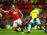 Daley Blind of Manchester United competes with Yannick Bolasie of Crystal Palace during the Barclays Premier League match on November 8, 2014