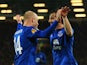 Steven Naismith of Everton celebrates with Leighton Baines as he scores their third goal during the UEFA Europa League Group H match between Everton FC and LOSC Lille at Goodison Park on November 6, 2014