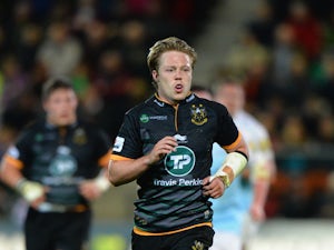Joel Hodgson of Northampton Saints during the LV= Cup match between Northampton Saints and Newcastle Falcons at Franklin's Gardens on November 1, 2014