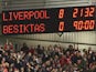 General view of a scoreboard displaying the final score at the end of the UEFA Champions League Group A match between Liverpool and Besiktas at Anfield on November 6, 2007
