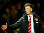 Manchester United Manager Louis van Gaal gestures during the Barclays Premier League match between Manchester United and Crystal Palace at Old Trafford on November 8, 2014