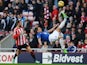 Phil Jagielka of Everton makes a spectacular clearance from Steven Fletcher of Sunderland during the Barclays Premier League match on November 9, 2014