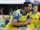 Sergio Pellissier of Chievo celebrates after scoring his team's opening goal during the Serie A match on November 9, 2014