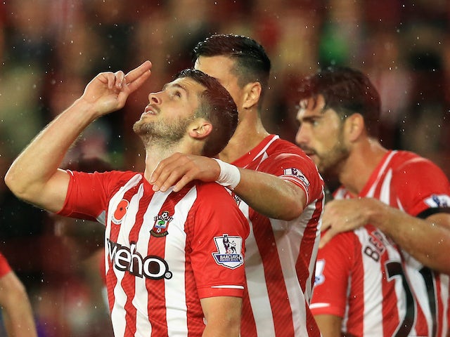 Shane Long of Southampton celebrates scoring a goal during the Barclays Premier League match between Southampton and Leicester City on November 8, 2014
