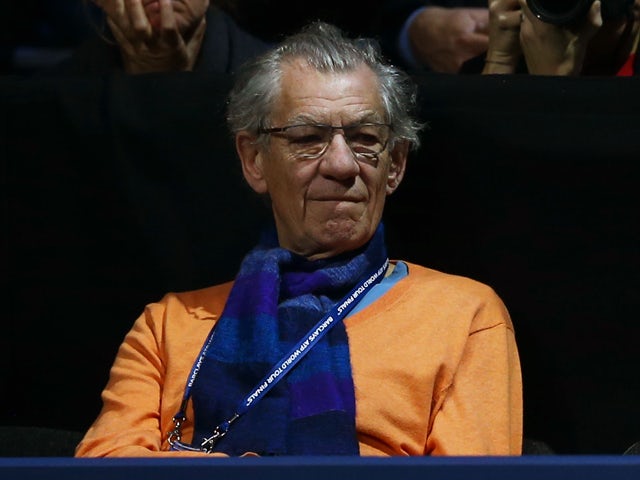 Actor Sir Ian McKellen watches the match between Roger Federer of Switzerland and David Ferrer of Spain on day four of the ATP World Tour Finals at the O2 Arena on November 8, 2012