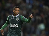 Sporting's midfielder Nani celebrates after scoring during the UEFA Champions League football match Sporting Clube de Portugal vs FC Schalke 04 at the Jose Alvalade stadium in Lisbon on November 5, 2014