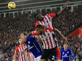 Victor Wanyama of Southampton climbs above Ryan Bertrand of Southampton and Andy King of Leicester City to win the ball during the Barclays Premier League match on November 8, 2014
