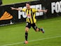 Nathan Burns of the Phoenix celebrates his goal during the round five A-League match between the Wellington Phoenix and the Western Sydney Wanderers at Westpac Stadium on November 7, 2014