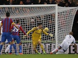 Sunderland's English defender Wes Brown (R) scores an own goal during their English Premier League football match against Crystal Palace on November 3, 2014