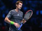 Andy Murray of Great Britain reacts n the round robin singles match against Roger Federer of Switzerland on day five of the Barclays ATP World Tour Finals on November 13, 2014