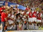 Arsenal celebrates winning the Premiership title and defeating Leicsester City 15 May, 2004