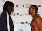 David Haye and Audley Harrison go face to face during the official weigh-in at The Lowry Theatre on November 12, 2010