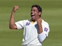 Pakistani bowler Imran Khan (R) celebrates after taking the last wicket of New Zealand batsmen Ish Sodhi (L) during the fifth and final day of the first Test match between Pakistan and New Zealand on November 13, 2014