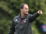 Mike Catt, the England skills coach issues instructions during the England training session held at Pennyhill Park on November 6, 2014