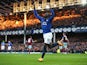 Romelu Lukaku of Everton celebrates scoring the opening goal during the Barclays Premier League match between Everton and West Ham United at Goodison Park on November 22, 2014