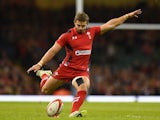 Wales player Leigh Halfpenny kicks at goal during the Autumn international match between Wales and Australia at Millennium Stadium on November 8, 2014