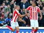 Jonathan Walters of Stoke City celebrates scoring his team's first goal during the Barclays Premier League match between Stoke City and Burnley at the Britannia Stadium on November 22, 2014
