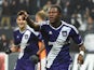 Anderlecht's Congolese defender Chancel Mbemba celebrates after scoring on during a UEFA Champions League football match between Anderlecht and Galatasaray in Brussels November 26, 2014