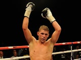 Billy Joe Saunders of Great Britain celebrates after stopping Emanuel Blandamura of Italy during the European Middleweight Championship fight at the Phones 4u Arena on July 26, 2014