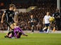 Seamus Coleman of Everton is tackled by Hugo Lloris of Spurs during the Barclays Premier League match between Tottenham Hotspur and Everton at White Hart Lane on November 30, 2014