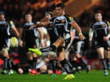 Henry Slade of Exeter Chiefs puts in a kick during the Aviva Premiership match between Exeter Chiefs and Saracens at Sandy Park on November 29, 2014