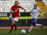 Gemma Davison of England and Annika Kukkonen of Finland in action during the Cyprus Cup match between England and Finland at GSZ stadium on March 7, 2014