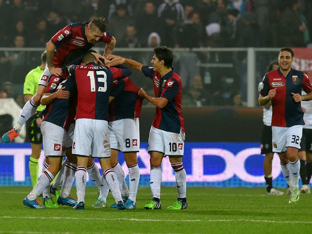 Nicolas Burdisso of Genoa celebrates after scoring the goal 0-3 during the Serie A match between AC Cesena and Genoa CFC at Dino Manuzzi Stadium on November 30, 2014