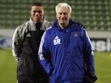 Newcastle United manager Sir Bobby Robson and Jermaine Jenas of Newcastle United pose for the cameras during Newcastle United's Champions League training session for the forthcoming Second Phase, Group match between Bayer Leverkusen and Newcastle United h
