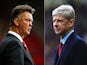 Composite image a comparision has been made between Louis van Gaal, manager of Manchester United and Arsene Wenger, manager of Arsenal