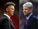 Composite image a comparision has been made between Louis van Gaal, manager of Manchester United and Arsene Wenger, manager of Arsenal