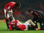 Wayne Rooney of Manchester United receives treatment during the Barclays Premier League match between Manchester United and Hull City at Old Trafford on November 29, 2014