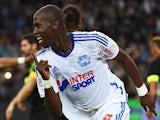 Marseille's French defender Rod Fanni celebrates after scoring his team's second goal during the French L1 football match Marseille (OM) vs Nantes (FCN) on November 28, 2014
