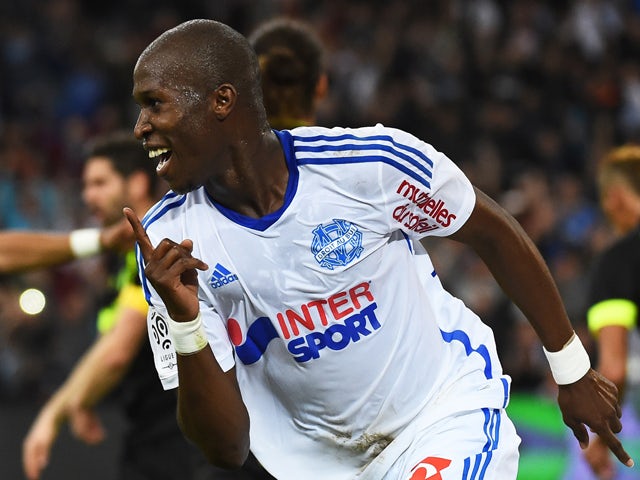 Marseille's French defender Rod Fanni celebrates after scoring his team's second goal during the French L1 football match Marseille (OM) vs Nantes (FCN) on November 28, 2014