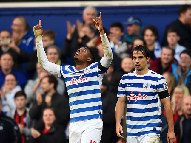 Leroy Fer of QPR celebrates after scoring his team's second goal during the Barclays Premier League match between Queens Park Rangers and Leicester City at Loftus Road on November 29, 2014