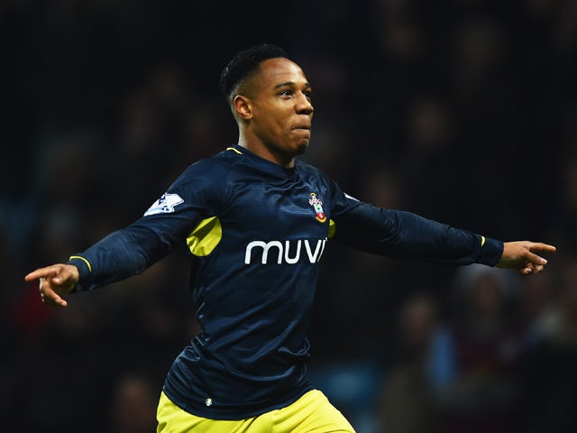 Nathaniel Clyne of Southampton celebrates as he scores their first and equalising goal during the Barclays Premier League match between Aston Villa and Southampton at Villa Park on November 24, 2014