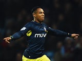 Nathaniel Clyne of Southampton celebrates as he scores their first and equalising goal during the Barclays Premier League match between Aston Villa and Southampton at Villa Park on November 24, 2014