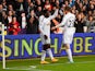 Wilfried Bony of Swansea City celebrates with Gylfi Sigurdsson as he scores their first goal during the Barclays Premier League match between Swansea City and Crystal Palace at Liberty Stadium on November 29, 2014